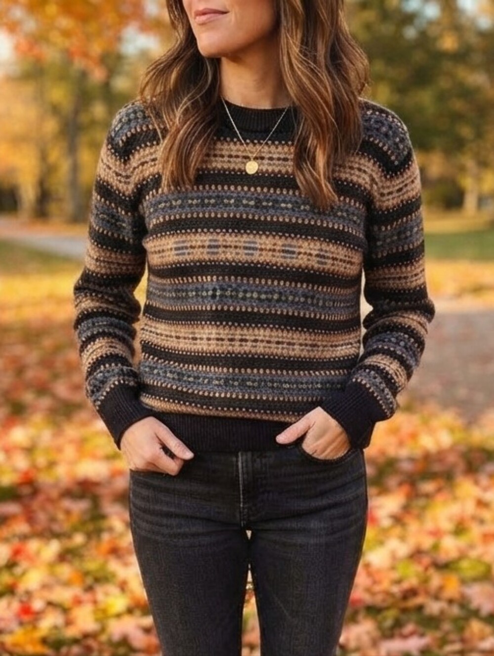 Tommy Hilfiger Fair Isle Sweater Women’s L Multicolor Striped Crewneck